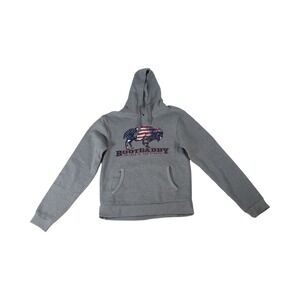 BootDaddy Collection Mens Small Gray American Flag Buffalo Graphic Hoodie Fleece